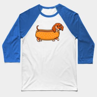 Happy Dachshund in Hotdog Costume Baseball T-Shirt